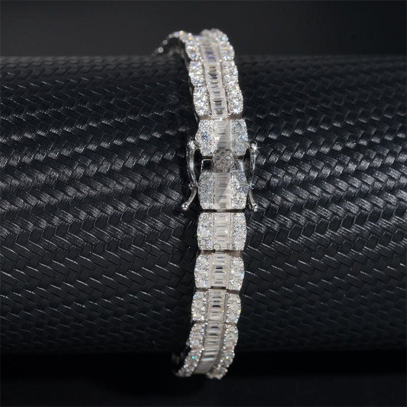 Hip hop 9MM width baguette diamond moissanite tennis bracelet iced out sterling silver men's jewelry2