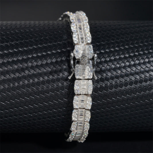 Hip hop 9MM width baguette diamond moissanite tennis bracelet iced out sterling silver men's jewelry2