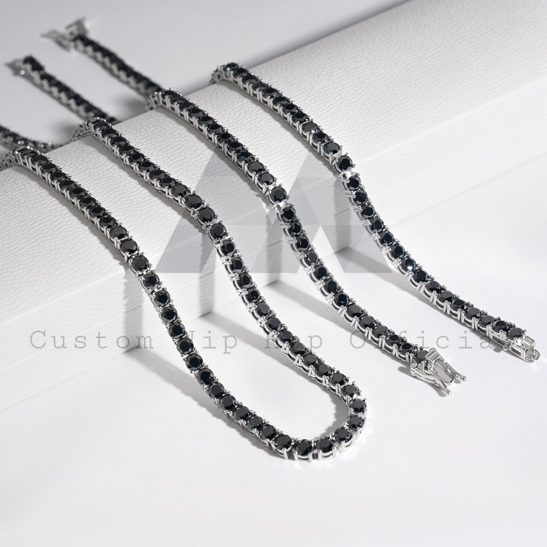 925 Sterling Silver Iced Out VVS D Color Black Moissanite Tennis Chain Tennis Bracelet