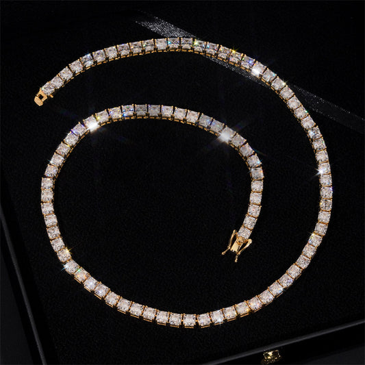 1CT Asscher Cut Moissanite Diamond Tennis Chain 18K Gold Plated Over 925 Silver