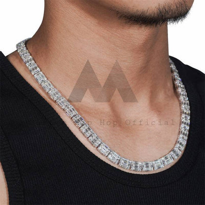 Iced Out Men Necklace 925 Silver 8MM Baguette Iced Out Tennis Chain Necklace