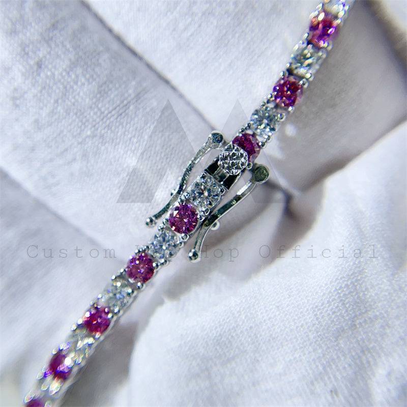 925 silver pass diamond tester hip hop chain 3mm 4mm white mix pink moissanite tennis chain