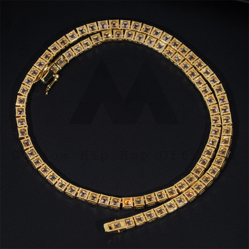 1CT Asscher Cut Moissanite Diamond Tennis Chain 18K Gold Plated Over 925 Silver