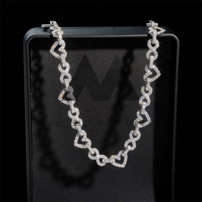 Hip hop jewelry featuring GRA pass diamond tester 13mm width heart with infinity link tennis chain in silver 925 with moissanite1