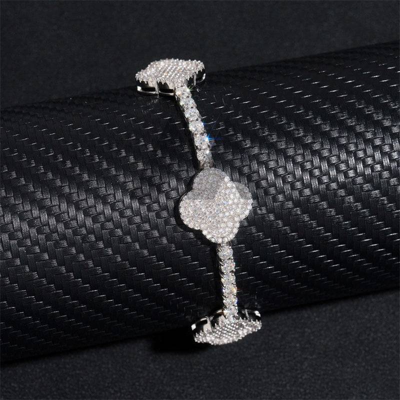 Totalmente gelado buss down 925 prata esterlina 3mm corrente de tênis moissanite com pulseira estilo trevo