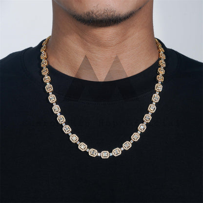 Halo Diamond Style Sterling Silver 18K Gold Plated Men Iced Out 8MM Baguette Tennis Link Chain