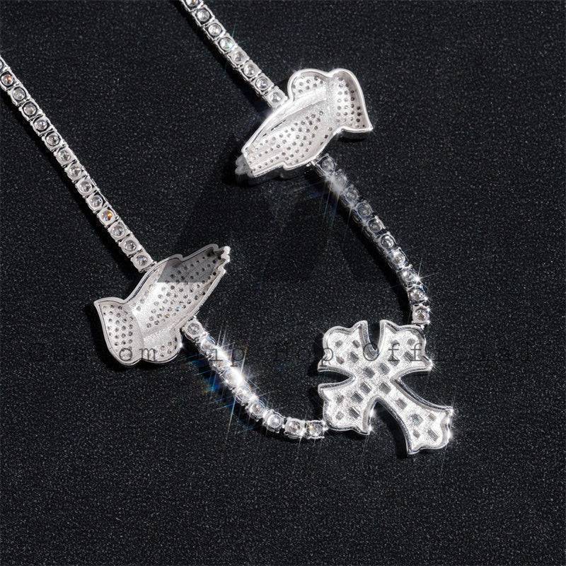 Men's hip hop jewelry featuring 925 Sterling Silver VVS Moissanite Tennis Chain with Cross Charm1