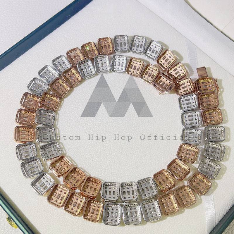 Elegant 925 Silver Rose Gold 13MM Baguette Moissanite Tennis Chain4