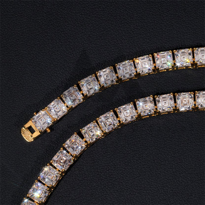 1CT Asscher Cut Moissanite Diamond Tennis Chain 18K Gold Plated Over 925 Silver