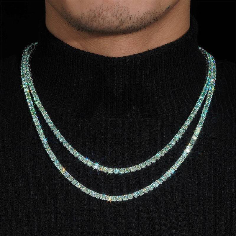 Gra Certificated Tiffany Blue Green Moissanite Tennis Chain 3MM 4MM Sterling Silver Hip Hop Jewelry1