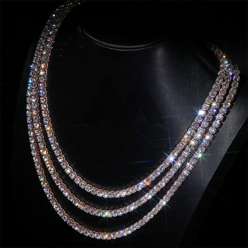 10k Real Rose Gold Men Necklace 5MM Lab Diamond CVD Tennis Chain Necklace