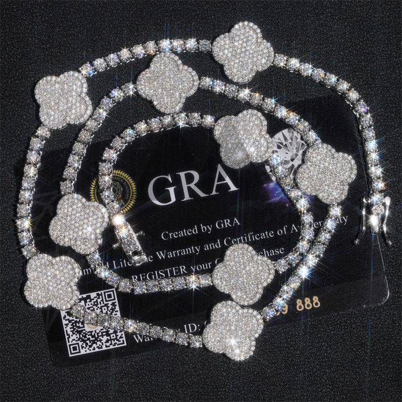 Totalmente gelado buss down 925 prata esterlina 3mm corrente de tênis moissanite com pulseira estilo trevo