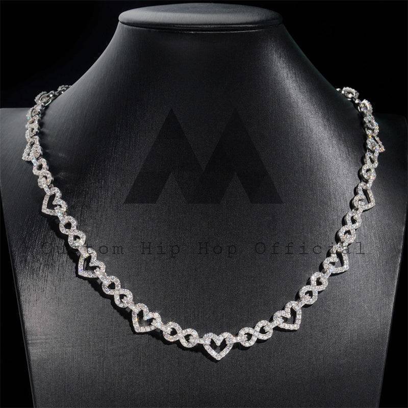 Hip hop jewelry featuring GRA pass diamond tester 13mm width heart with infinity link tennis chain in silver 925 with moissanite2