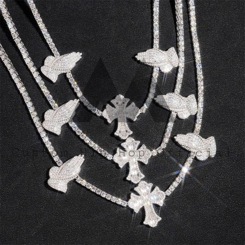 Men's hip hop jewelry featuring 925 Sterling Silver VVS Moissanite Tennis Chain with Cross Charm4