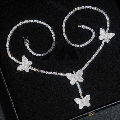 2024 new arrival iced out men's fashion 925 sterling silver butterfly charm tennis chain necklace3