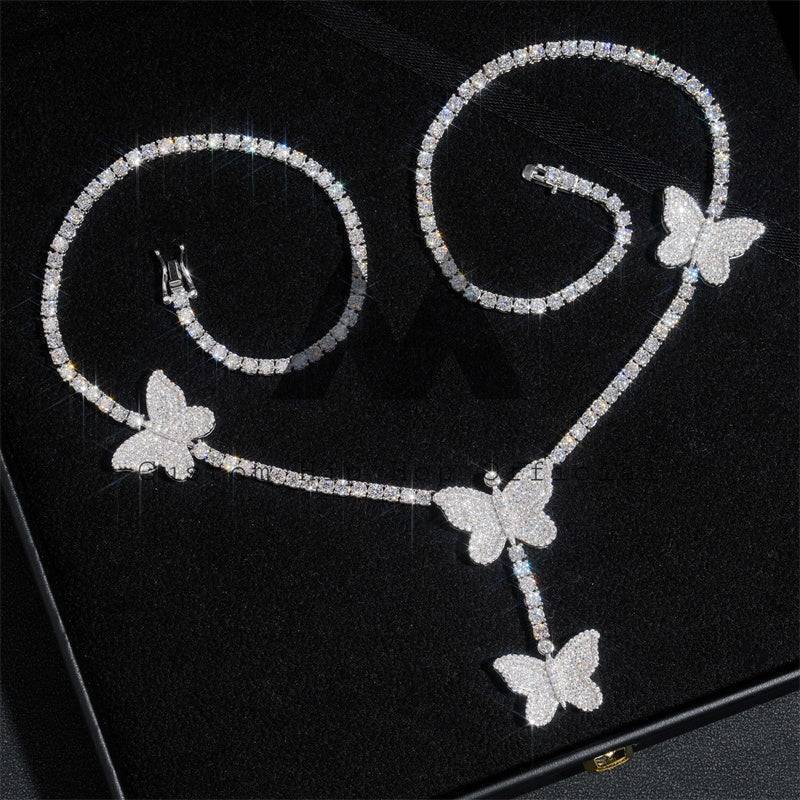 2024 Iced Out 925 Silver Butterfly Charm Tennis Necklace for Men Hip Hop Jewelry3