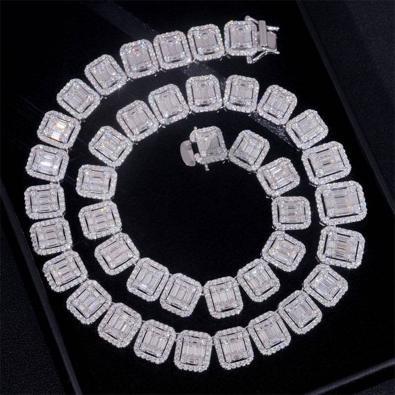 13MM Baguette Tennis Chain Necklace 925 Silver VVS Moissanite Diamond