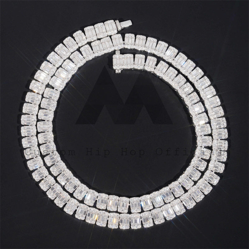 Hip hop jewelry featuring 8MM Baguette Diamond Cut Moissanite Tennis Chain Necklace in 925 Sterling Silver4