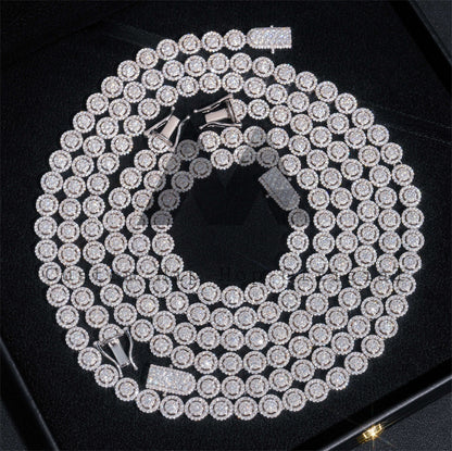 White Gold Plating Over 925 Silver 8MM Cluster Tennis Chain VVS Moissanite Diamond Pass Diamond Tester