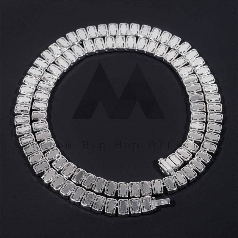 Hip hop jewelry featuring 8MM Baguette Diamond Cut Moissanite Tennis Chain Necklace in 925 Sterling Silver2