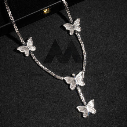 2024 new arrival iced out men's fashion 925 sterling silver butterfly charm tennis chain necklace1