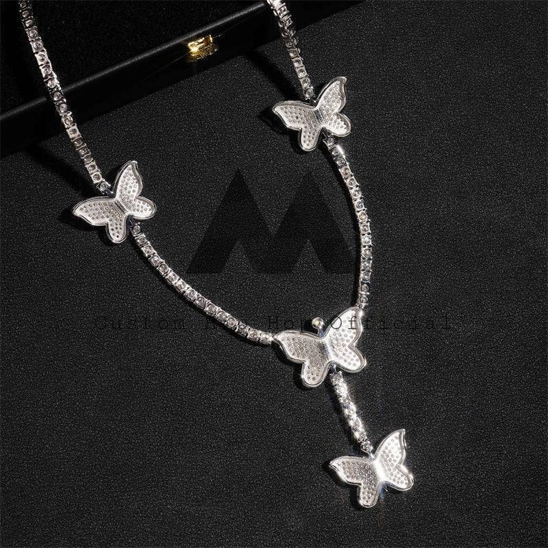 2024 Iced Out 925 Silver Butterfly Charm Tennis Necklace for Men Hip Hop Jewelry1