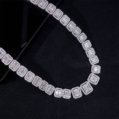 13MM Baguette Tennis Chain Necklace 925 Silver VVS Moissanite Diamond