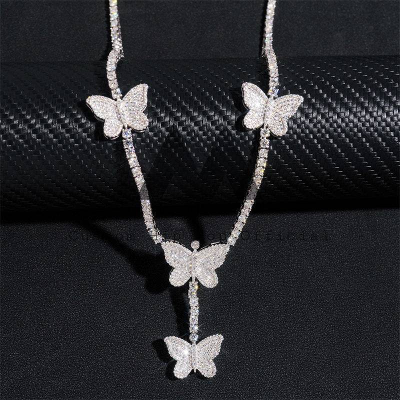 2024 Iced Out 925 Silver Butterfly Charm Tennis Necklace for Men Hip Hop Jewelry0