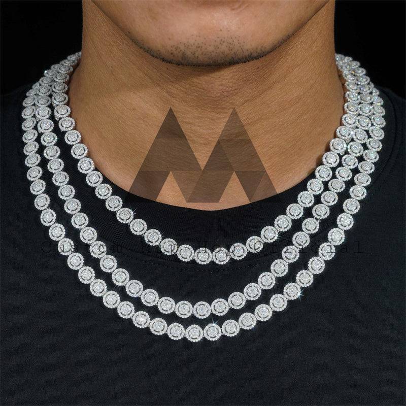 Hip hop jewelry featuring white gold plating over 925 silver 8mm cluster tennis chain with VVS moissanite diamonds that pass diamond tester2