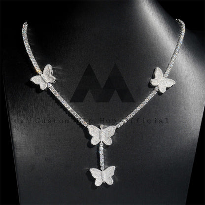 2024 new arrival iced out men's fashion 925 sterling silver butterfly charm tennis chain necklace4