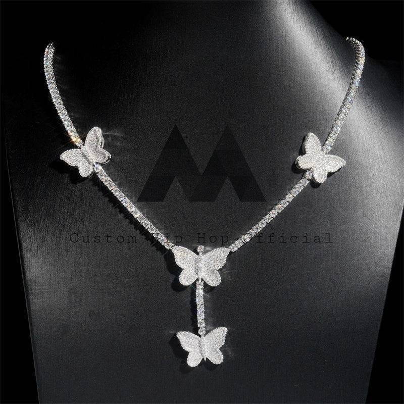 2024 Iced Out 925 Silver Butterfly Charm Tennis Necklace for Men Hip Hop Jewelry4