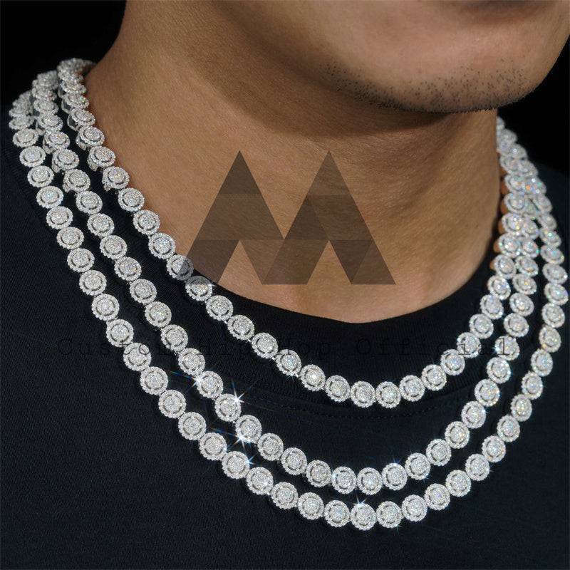 Hip hop jewelry featuring white gold plating over 925 silver 8mm cluster tennis chain with VVS moissanite diamonds that pass diamond tester0