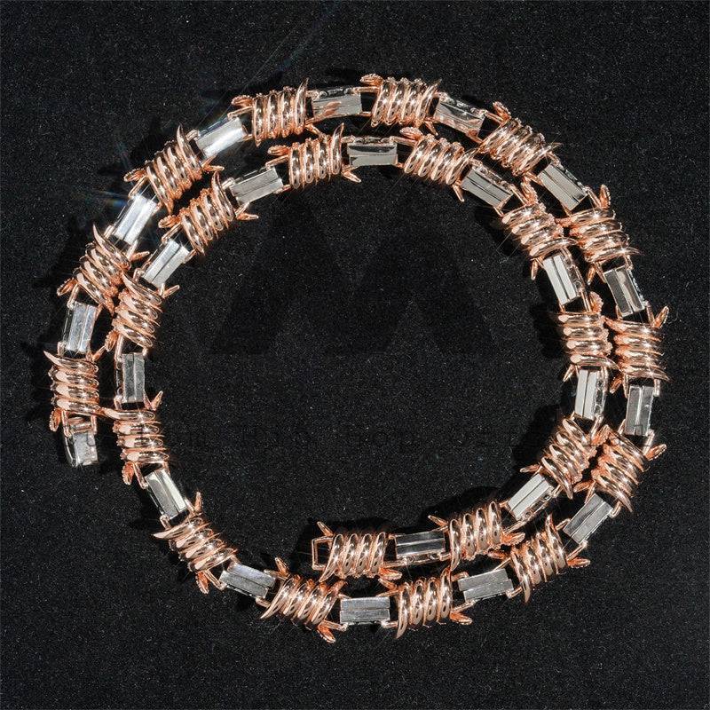 Men Fashion Rose Gold Mix White Gold 10MM Barber Wire Cuban Link Chain Moissanite Hip Hop Jewelry