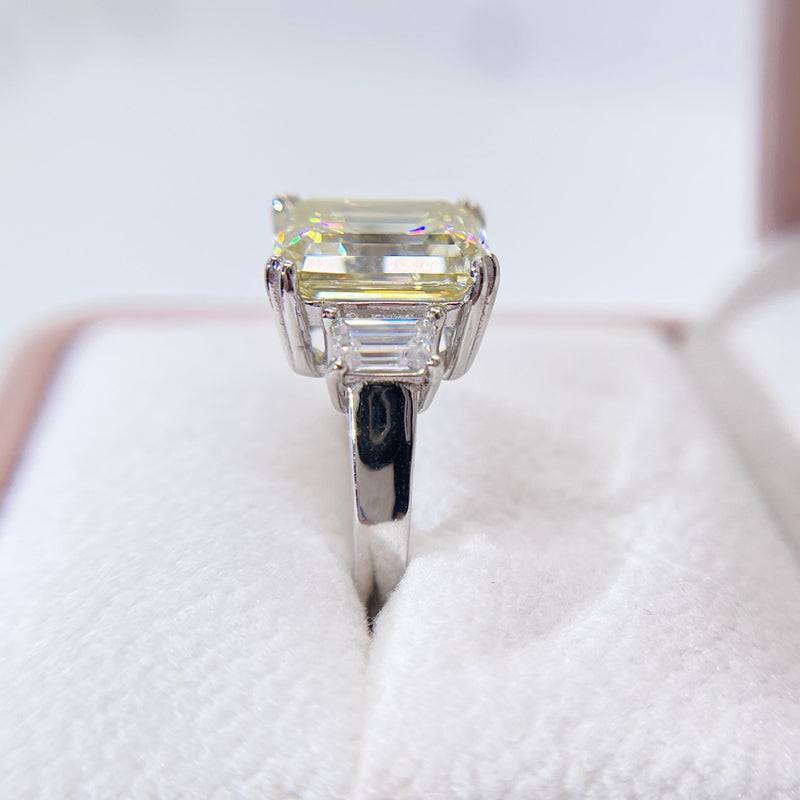 White Gold Canary Yellow Moissanite Gemstone Ring Three Stone Design For Women