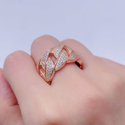 Rose Gold Iced Out Men Fashion Hip Hop Moissanite Cuban Link Ring