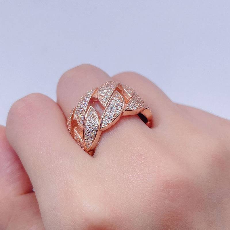 Rose Gold Iced Out Moissanite Cuban Link Ring in Hip Hop Jewelry Fashion for Men1