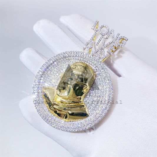 2 inch width solid gold 10k 14k 18k VVS moissanite diamond hip hop pendant with portrait1