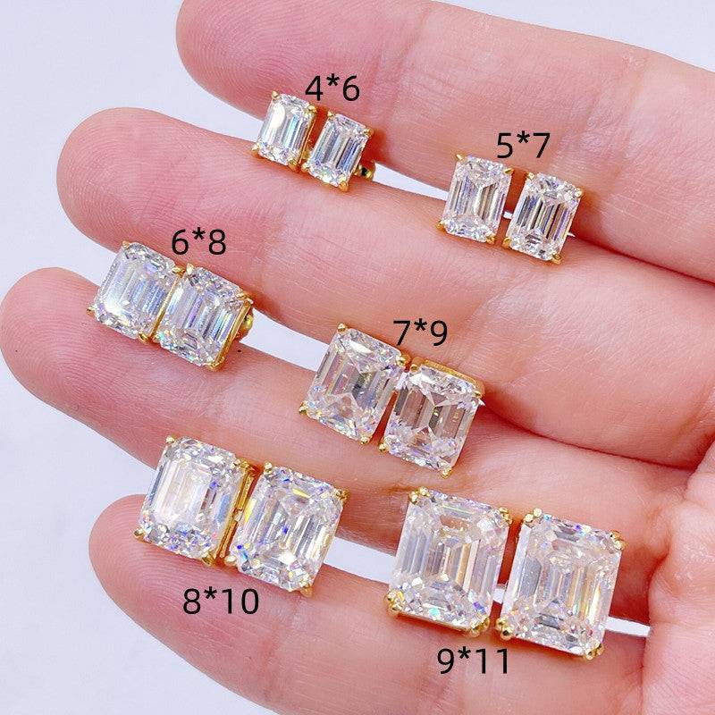 VVS Moissanite Emerald-Cut Studs Yellow Gold Hip Hop Jewelry