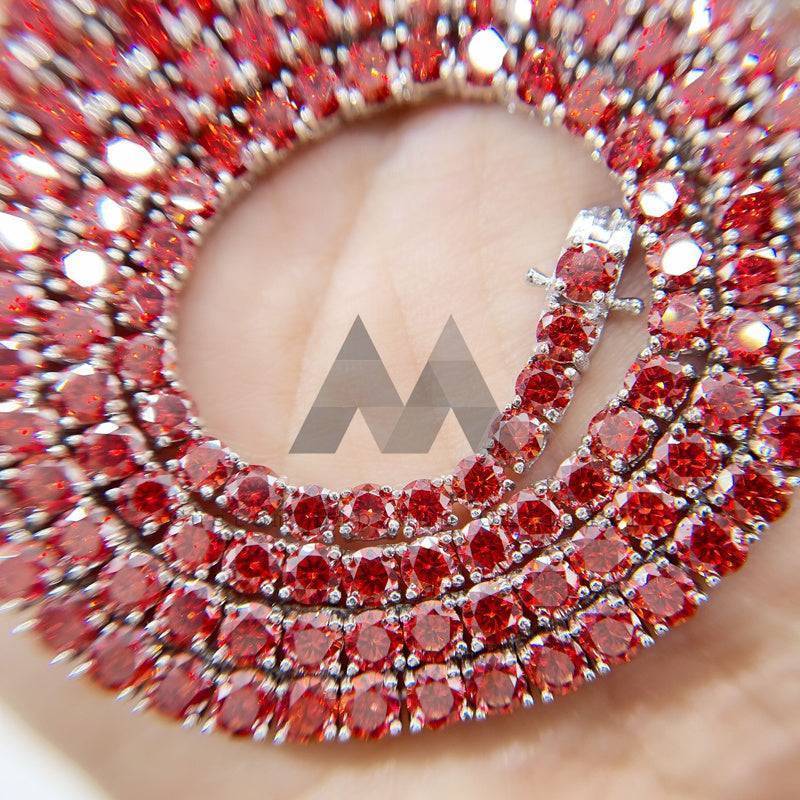 Hip hop red moissanite tennis chain 3mm 4mm sterling silver with white gold plating0