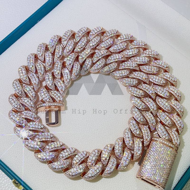 New Arrival hip hop jewelry featuring 22MM Thick Solid Heavy Cuban Chain with 3D Design in Silver Moissanite2