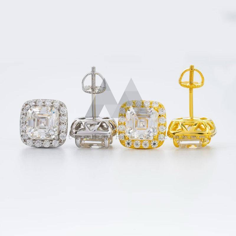 Hip hop jewelry featuring VVS Asscher Cut Moissanite Stud Earrings for Men with Screw Back