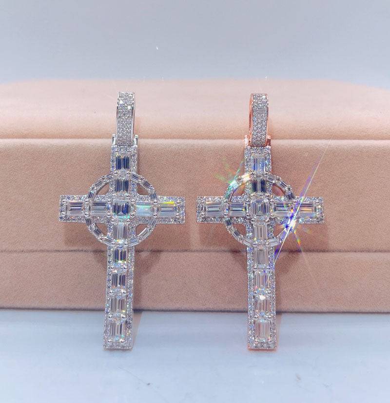 Hip hop jewelry featuring VVS Moissanite Diamond Cross Pendant iced out charm