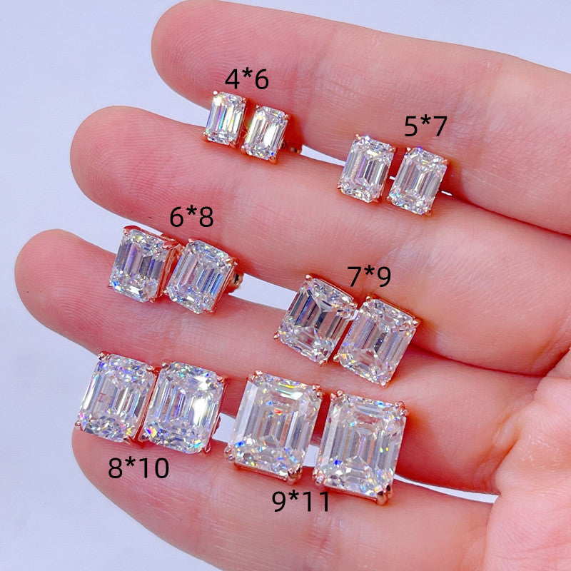 Rose Gold VVS Emerald Cut Moissanite Diamond Screw Back Stud Earrings