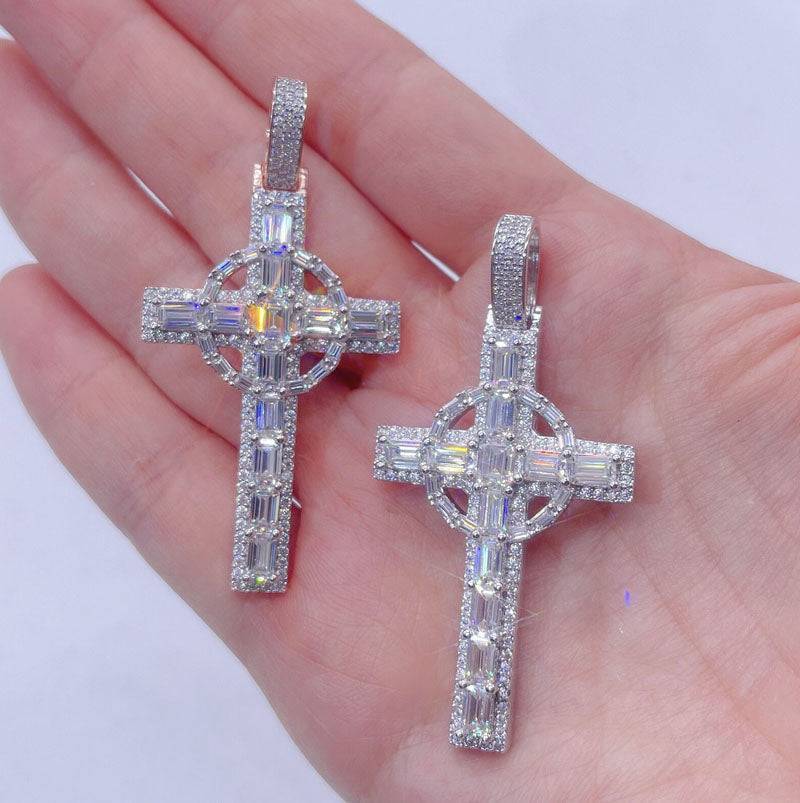 Hip hop jewelry featuring VVS Moissanite Diamond Cross Pendant iced out charm