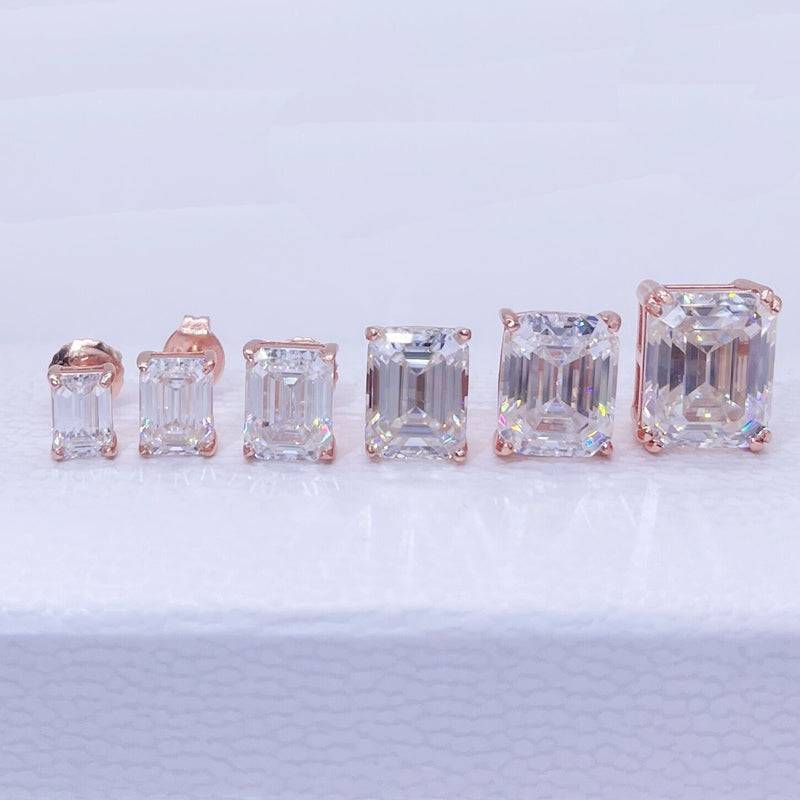 Rose Gold VVS Emerald Cut Moissanite Diamond Screw Back Stud Earrings Hip Hop Jewelry0