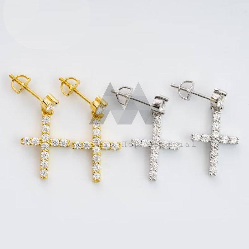 Men's 925 Silver Moissanite Cross Earrings Hip Hop Jewelry