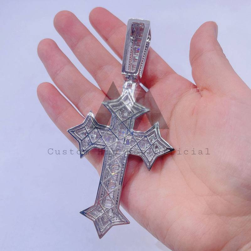 XXL Baguette Cut Mix Redondo Corte Brilhante Moissanite Cross Charm Iced Out