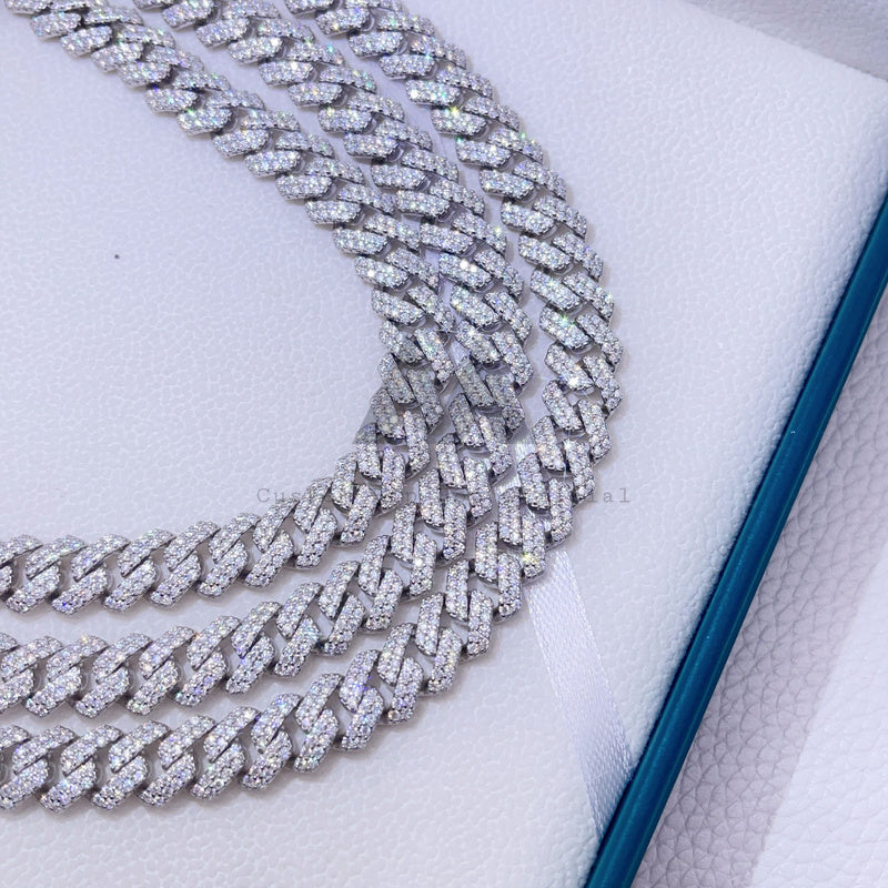 10mm VVS Moissanite Diamond Iced Out Cuban Link Chain With Long Curved Clasp