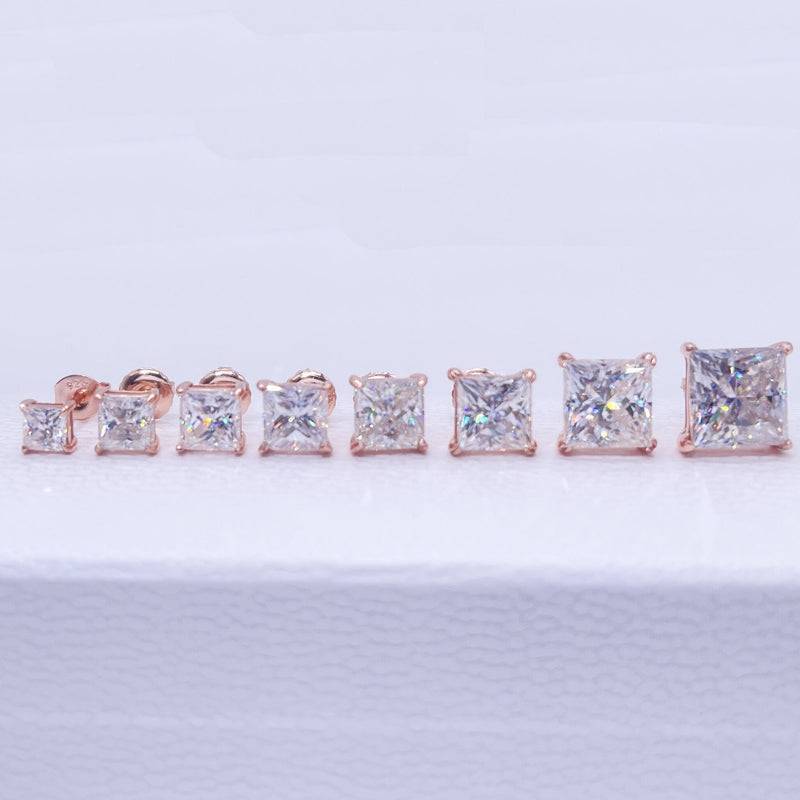 Rose gold screw back moissanite stud earrings in various sizes for hip hop jewelry2