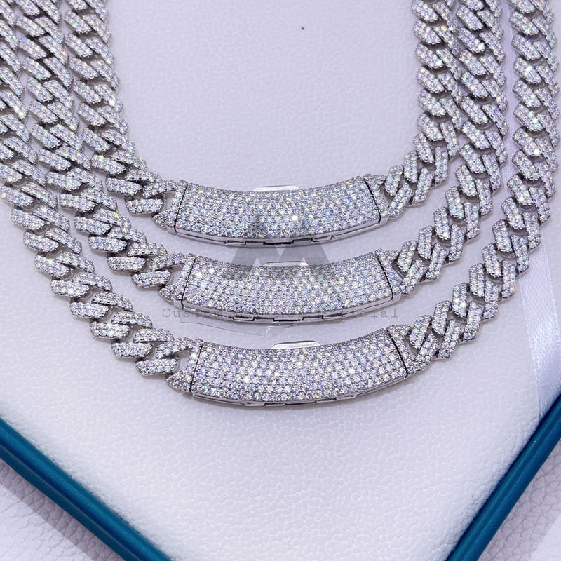 10mm VVS Moissanite Diamond Iced Out Cuban Link Chain With Long Curved Clasp